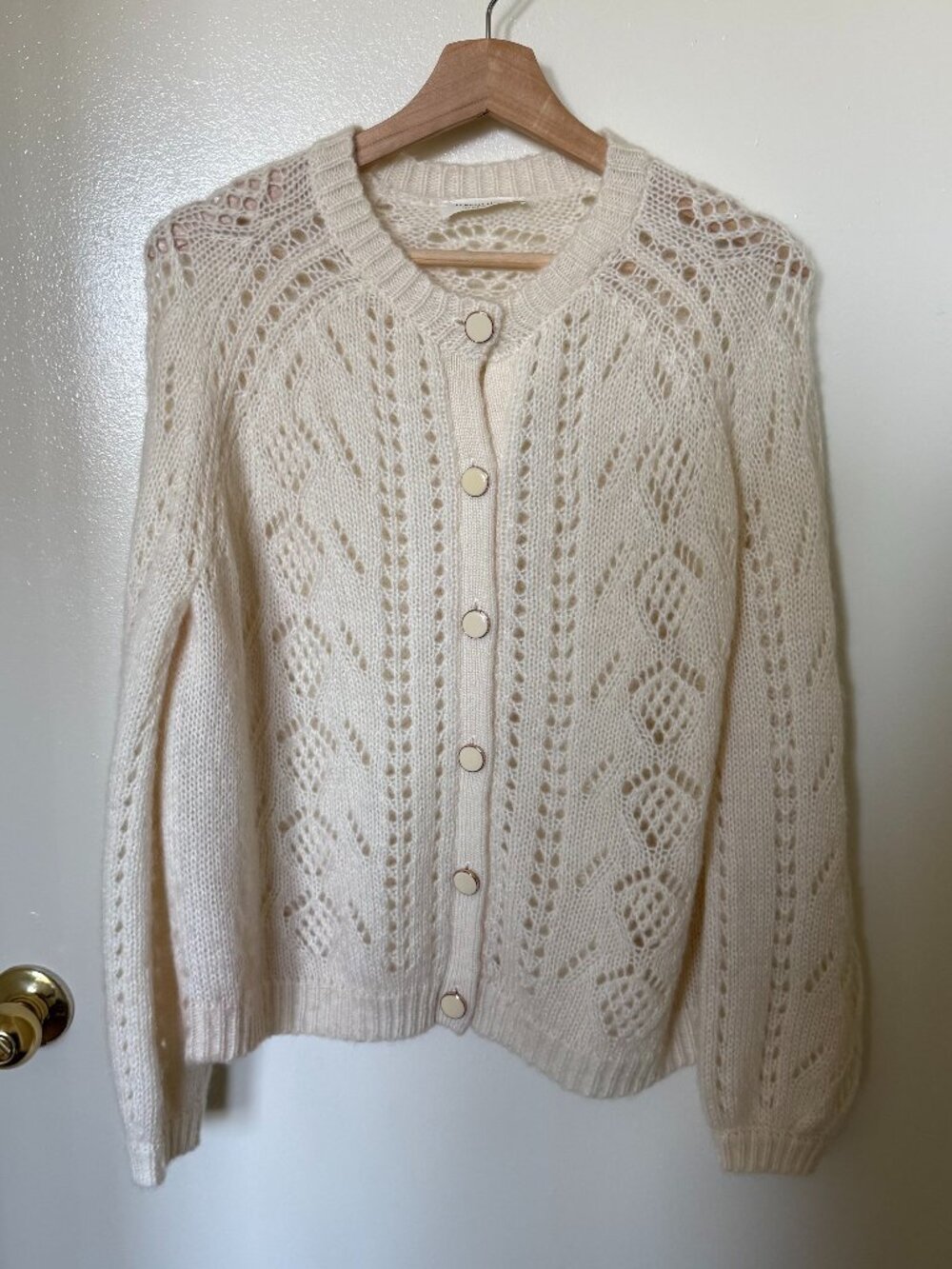 Sezane Mario Cream Mohair Merino Wool Blend Knit Cardigan M - Picture 2 of 7